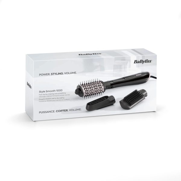 BaByliss Style Smooth 1000 3-in-1 Hot Air Brush for Blow Drying, Straightening and Volume, 1000 W AS128SDE - Image 2